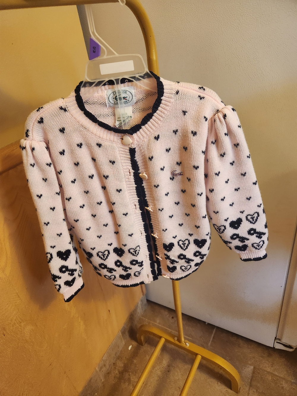 Lacoste Pink Knit Cardigan 3T with Black Heart Trim